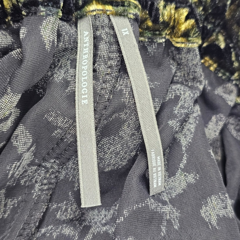 Anthropologie Somerset Velvet Pull-On Pants Wide Leg 1X Floral Velvet Elastic - Picture 4 of 6